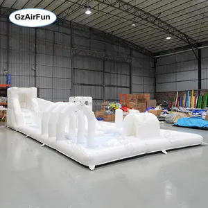 2024 New Design Kids Amusement Park White Inflatable Playground Water Slide Obstacle Race