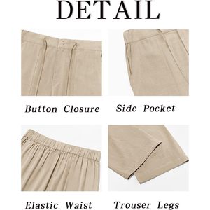 2025 <b>Men's</b> Cotton Linen Pants with Customized Logo Elastic Waist Drawstring Lightweight Loose Fit Summer Beach <b>Yoga</b> <b>Trousers</b> - Product Image 5