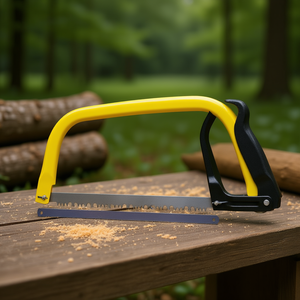 Mini sierra de arco con hoja de acero de 12 pulgadas para cortar madera con marco amarillo y mango negro - Product Image 3