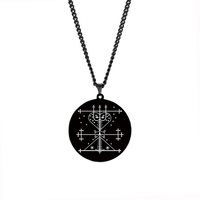HLSS120-139 Collier Pendentif en Acier Inoxydable Noir avec Symboles Veve Vaudou, Sigil, Charme, Amulette et Talisman Vodou Lwa Loa