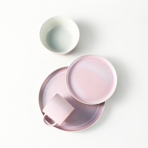 Производитель, оптовая продажа, Высококачественная Роскошная розовая матовая реактивная глазурь, набор посуды, безопасная для духовки, безопасная для посудомоечной машины - Product Image 3