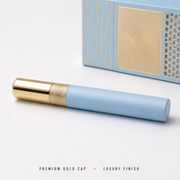 Flacon de parfum vide style stylo fin, bouchon doré et étiquette ornée bleu ciel, vaporisateurs rechargeables en gros avec logo personnalisé