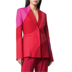 Giacca slim fit color block patch di alta qualità OEM per abiti da donna monopetto moda donna vendita calda ufficio