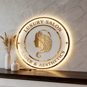 Letrero LED <span class=keywords><strong>Acrílico</strong></span> Personalizado con Logotipo, Letrero Luminoso <span class=keywords><strong>para</strong></span> <span class=keywords><strong>Negocios</strong></span> con Detalles <span class=keywords><strong>en</strong></span> Dorado <span class=keywords><strong>para</strong></span> Salón de Belleza, Restaurante, Tienda - Product Image 1