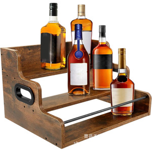 Three Tier Wooden Wine Bottle Rack Dark Brown 3 Floors Durable Storage Organizer For Bar <b>Kitchen</b> Party Use - Product Image 1