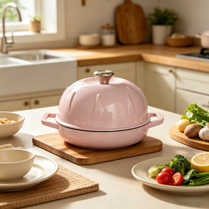 Vente en gros : Cocotte en fonte émaillée rouge rose pastel, robuste, pour la cuisson domestique et commerciale - Product Image 6