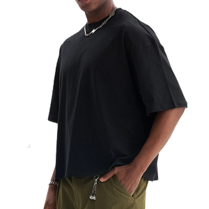<span class=keywords><strong>T</strong></span>-shirts Boxy Cropped Oversize à Épaules Tombantes 100% Coton 260 GSM de Haute Qualité avec Logo Personnalisé pour Hommes - Product Image 2