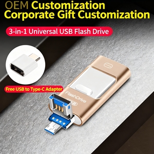 Xuyên biên giới pingguo 128GB ba-trong-một push-kéo kim loại <span class=keywords><strong>USB</strong></span> Flash Drive New Android type-c máy tính Adapter tương thích 256GB - Product Image 4