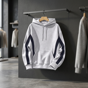 เสื้อฮู้ดผู้ชายแบบสวม ผ้าถักบุซับใน เฟรนช์เทอร์รี่ ผ้าฝ้าย 100% ระบายอากาศ ป้องกันกลิ่น สีตัดต่อ แขนยาว สำหรับฤดูใบไม้ผลิ - Product Image 1