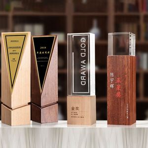 Haute qualité K9 cristal personnalisé trophée en bois étagère Base en bois trophées en verre honneur trophée en bois - Product Image 6