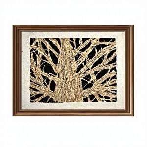 Murale décorative murale carrée à texture d'écorce et cadre marron pour fond de canapé, vente en gros, pour entrée de maison d'hôtes et hall d'accueil, traitée - Product Image 1