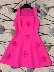 Abito Estivo Senza Maniche con Colletto Quadrato, Applicazioni Tridimensionali, Gonna a Forma di A in Rosso Rosa, <span class=keywords><strong>Casual</strong></span> da Donna - Product Image 6