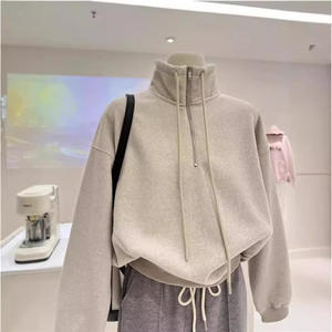 Blusa Feminina de Manga Longa com Gola Botão Estilo Hong Kong, Meio Zíper, Primavera e Outono, Estilo Coreano - Product Image 4