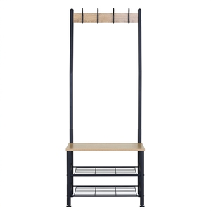 <span class=keywords><strong>Porte</strong></span>-<span class=keywords><strong>manteau</strong></span> industriel 3-en-1 avec banc de rangement d'entrée et étagère à chaussures, organisateur de couloir avec 4 crochets pour vêtements - Product Image 1