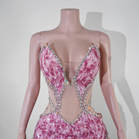Robe mini TianYi de qualité professionnelle avec garniture en cristal et paillettes, franges perlées argentées, body découpé pour spectacle, costume de danse
