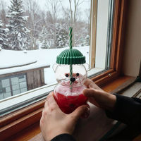 Bouteille en verre Ours de dessin animé avec paille 20oz, Bouteille de boisson pour lait et café glacé, Résistante à la chaleur, Mug Ours en verre Édition limitée