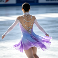 Robe de patinage artistique dégradé violet-bleu, manches longues, dos orné de chaînes de strass, costume de compétition personnalisé pour enfants, adolescents et adultes, OEM