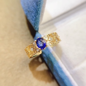 Anello di Lusso in <span class=keywords><strong>Argento</strong></span> Sterling 925 Placcato <span class=keywords><strong>Oro</strong></span> con Tanzanite <span class=keywords><strong>e</strong></span> Zaffiro Naturali, Regalo di Nozze per Donne - Product Image 5
