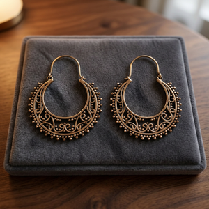 Pendientes de Aro Étnicos Chapados en Oro Antiguo para Mujer, Joyería Boho Tribal con Filigrana Colgante - Product Image 2
