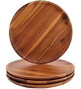 Assiettes rondes en bois d'acacia Ensemble de vaisselle réutilisable Ensemble de vaisselle en bois d'acacia Ensemble de vaisselle pour 4 assiettes à dîner en acacia naturel