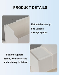 Organisateur de tiroir en plastique extensible et réglable, boîte de <span class=keywords><strong>rangement</strong></span> blanche en plastique à tirer pour l'organisation et le <span class=keywords><strong>rangement</strong></span> de la cuisine - Product Image 4
