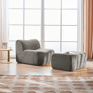 Fauteuil inclinable en tissu moderne de style mid-century, ottoman, revêtement écologique, design compact, petits espaces, villa - Product Image 2