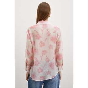 เสื้อเชิ้ตออร์แกนซ่าพิมพ์ลายดอกไม้สีชมพูผู้หญิงเสื้อเชิ้ตใสสำหรับใส่ทุกวันแบบลำลอง - Product Image 1