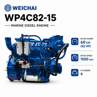 Moteur diesel marin SCDC Weichai série WP4 WP4C82-15, 60 kW, 1500 tr/min, 4 cylindres, propulsion de bateau pour bateau de transport fluvial en eau douce