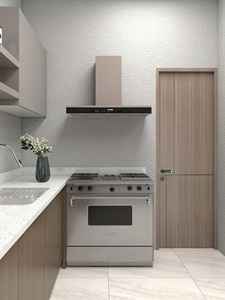 Armoires de cuisine modernes et durables avec îlot, en contreplaqué et panneaux de particules avec finition mélamine imperméable pour appartement - Product Image 6