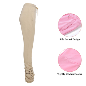Pantalon décontracté taille haute pour femme, taille élastique avec cordon de serrage - Product Image 3
