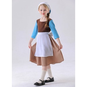 Costume de demoiselle d'honneur, robe de petite princesse avec tablier de paysanne et bandeau, tenue de cosplay pour Halloween et carnaval pour enfants de 3 à 12 ans - Product Image 4