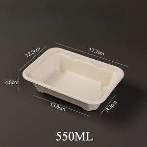 Kotak Makan Bento Sushi Salad Ramah Lingkungan Biodegradable Dapat Digunakan Kembali dari Kertas, Bentuk Persegi Panjang, 550ml, Grosir, untuk Bawa Pulang - Product Image 1