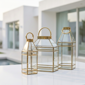 Wholesale Luxury <b>Brass</b> Framed Beveled Glass Candle <b>Lanterns</b> for Home and Wedding Decoration - Product Image 3