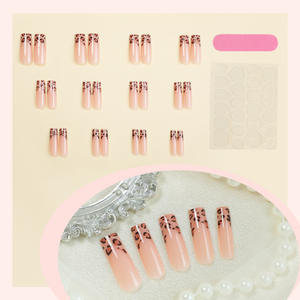 Europese en Amerikaanse lange waterpijp-stijl Franse luipaardprint strik 24 stuks polkadot opzetnagels met zelfklevende achterkant - Product Image 3