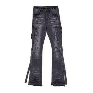 Jean en denim évasé taille mi-haute respirant pour homme Wangsheng, grande taille, style hip-hop anglais, <span class=keywords><strong>color</strong></span>é, <span class=keywords><strong>6</strong></span> poches, délavé, personnalisé - Product Image 3