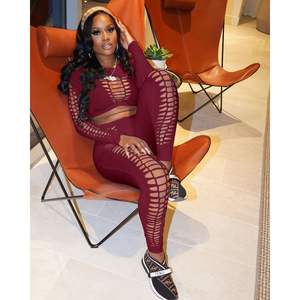 VOIKERDR Conjunto Deportivo Ajustado para Mujer, Diseño Calado, Spandex y Poliéster de Peso Medio, Elástico en Cuatro Direcciones, Ropa de Moda para Club - Product Image 2