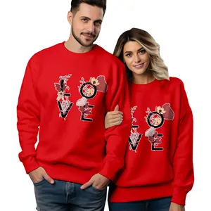 Wholesale matching clothes red color fashion custom pullover sweatshirts lover clothes for couples