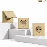 Prise murale modulaire standard française 16A dorée avec chargeur USB-A et Type-C, 3 prises, 1/2 gang, IP20, 110-250V, cadre en plastique DIY