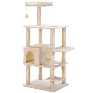Arbre à chat avec poteaux à gratter et maison pour chats d'intérieur, structure de jeu multi-niveaux, peluche noire - Product Image 4