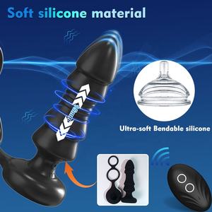 Control remoto telescópico <span class=keywords><strong>Anal</strong></span> Butt Plug vibrador punto G masajeador de próstata con anillo de pene extraíble juguetes sexuales anales para hombres mujeres - Product Image 5