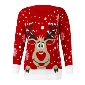 Acrylic <strong>Cheap</strong> Factory Price Red Color <strong>Jumper</strong> Classical Deer Pattern Hot-sale Custom <strong>Christmas</strong> Holiday Sweater - Product Image 2