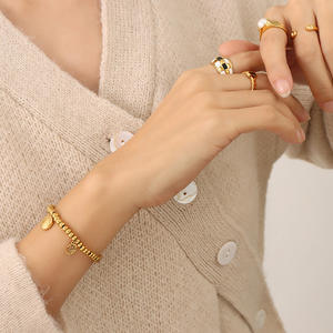 Bracelet chaîne de perles minimaliste en acier inoxydable, motif Sac de Bonheur et Citrouille porte-bonheur, Bijou étanche - Product Image 3