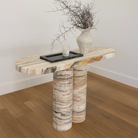 Table console de salon KUMUSI FURNITURE Wabi-Sabi en marbre crème avec base solide