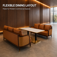 Banquette trois places avec panneaux en rotin et coussins en cuir pour restaurant, ensemble de banquettes pour café et hôtel