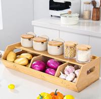 Bac de rangement en bambou pour organisateur de cuisine stockage de pommes de terre oignons gardien ail conteneur polyvalent ouvert avant bacs empilables fo