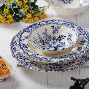 Low Price Promotion Nordic <b>Blue</b> and White Porcelain Salad Bowl - Product Image 1