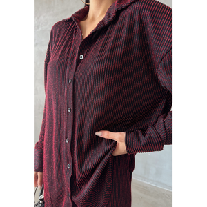Ensemble décontracté 2 pièces scintillant bordeaux : chemise et pantalon assortis - Product Image 2