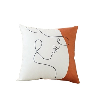 Funda de almohada de línea de personaje abstracto Simple escandinavo moderno modelo de Arte de respaldo tejido cuadrado súper suave para sofá B & B de la habitación del hogar - Product Image 1