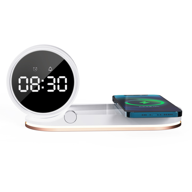 Multifunction Night Light Desk Lamp Alarm Clock 15W Fast Charging Wireless Charger for iphone 15 Pro Max With Alarm Clock