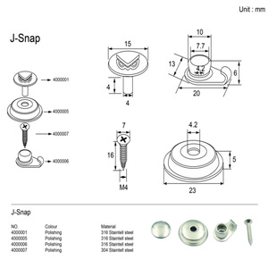 J-Snap Stainless Steel <b>Fastener</b> Set 4000001 4000005 4000006 4000007 Polished Screw Type - Product Image 5